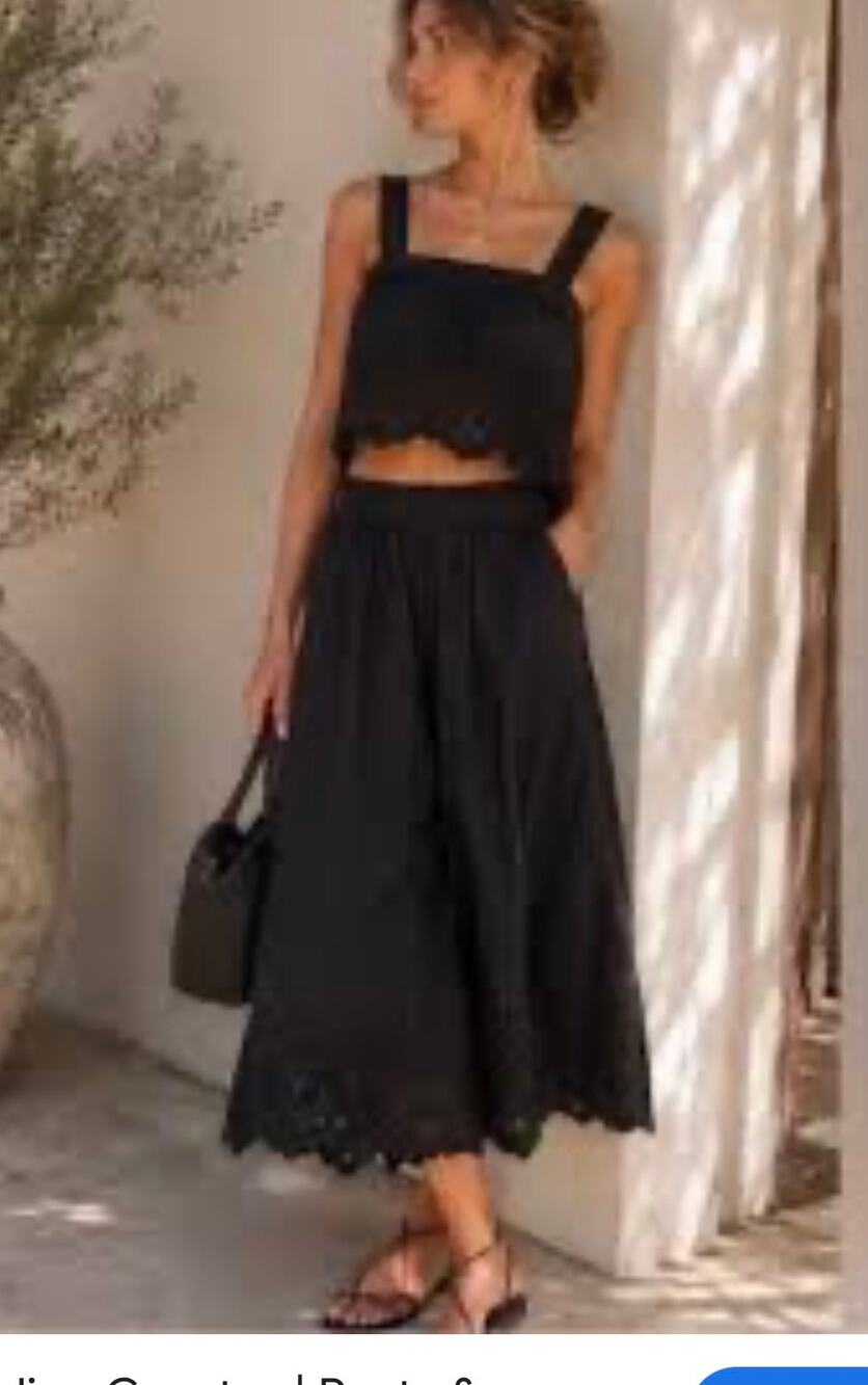 Caroline Constas Eyelet Cropped Wide Leg Culotte Pants Black S